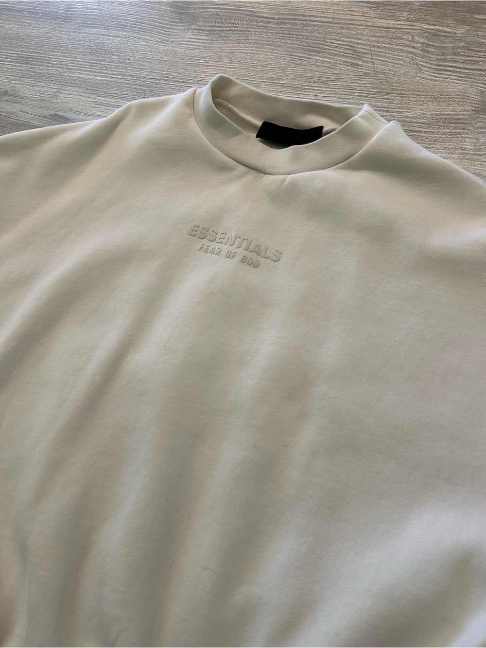 Fear of God Essentials Crewneck Sweatshirt Cream Boxy Fit Zip Pockets Medium